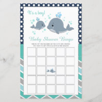 Cute Whale Shower Baby Shower Bingo Game Card