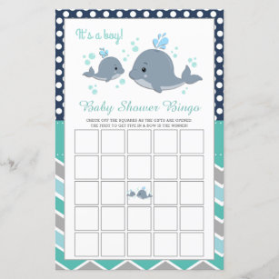 Cute Whale Shower Baby Shower Bingo Game Card