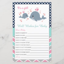 Cute Whale Shower Well Wishes for Baby Card Girl