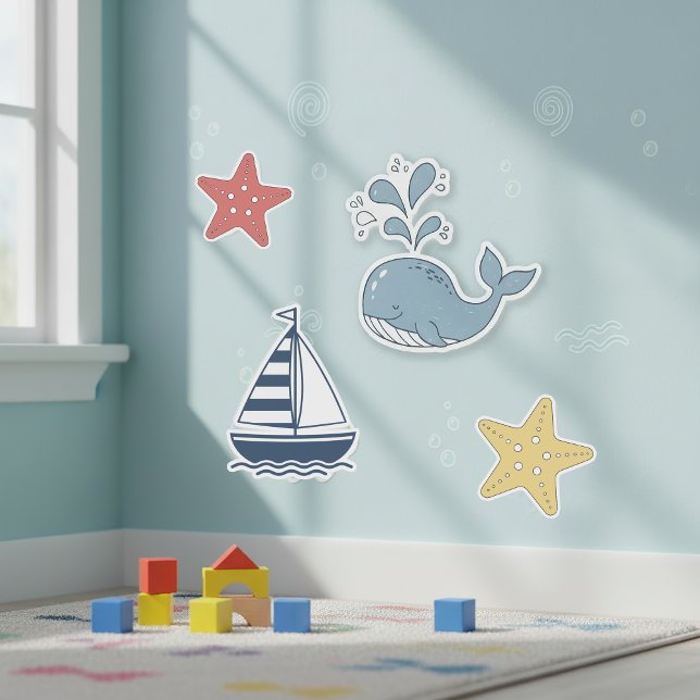 Cute Whale, Starfish & Sailboat ID1251 Sticker (Creator Uploaded)