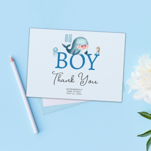 Cute Whale Under Sea Boy Baby Shower Thank You Card