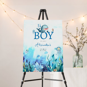 Cute Whale Under Sea Boy Baby Shower Welcome Foam Board