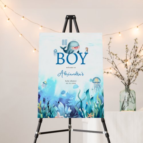 Cute Whale Under Sea Boy Baby Shower Welcome Foam Board