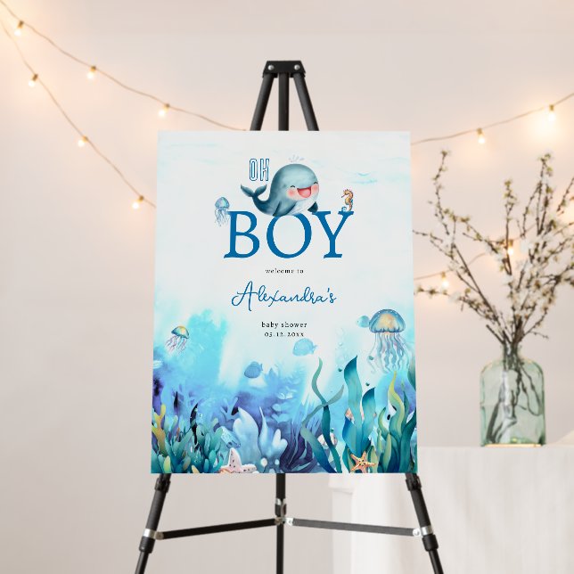 Cute Whale Under Sea Boy Baby Shower Welcome Foam Board (In Situ (Stand))