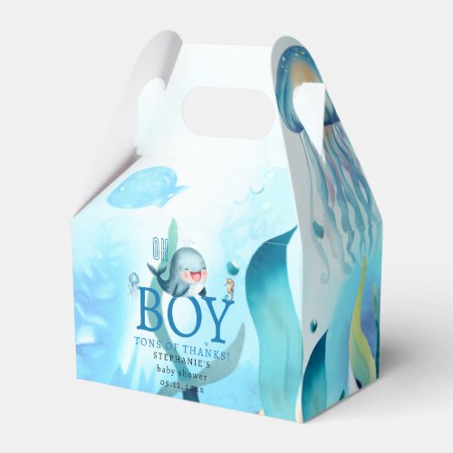 Cute Whale Under Sea Watercolor Boy Baby Shower Favor Boxes