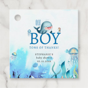 Cute Whale Under Sea Watercolor Boy Baby Shower Favor Tags