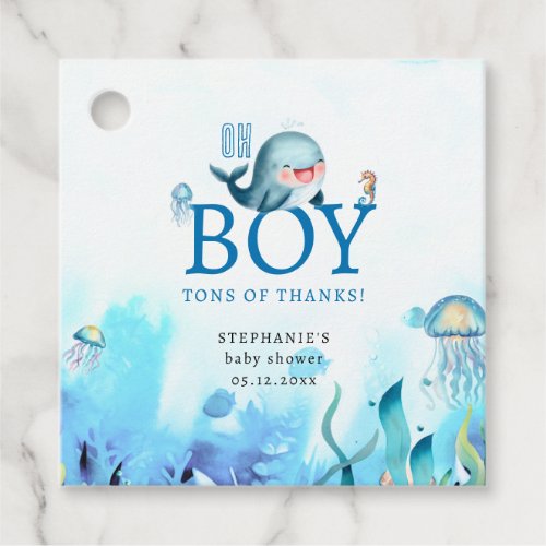 Cute Whale Under Sea Watercolor Boy Baby Shower Favor Tags