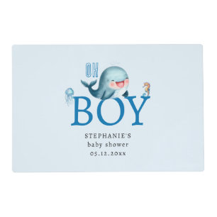 Cute Whale Under Sea Watercolor Boy Baby Shower Placemat