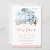 Cute Whale Under the Sea Coral Girl Baby Shower Invitation (Front)