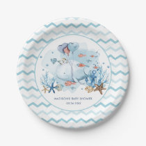 Cute Whale Under the Sea Nautical Boy Baby Shower Paper Plates