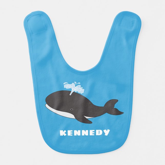 Cute Whale Unique Boy Personalized Custom Name Baby Bib (Front)