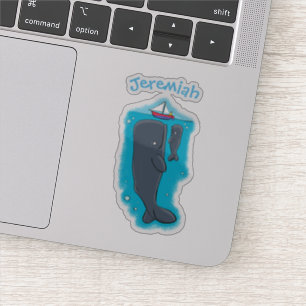 Cute whale watching cartoon blue design sticker