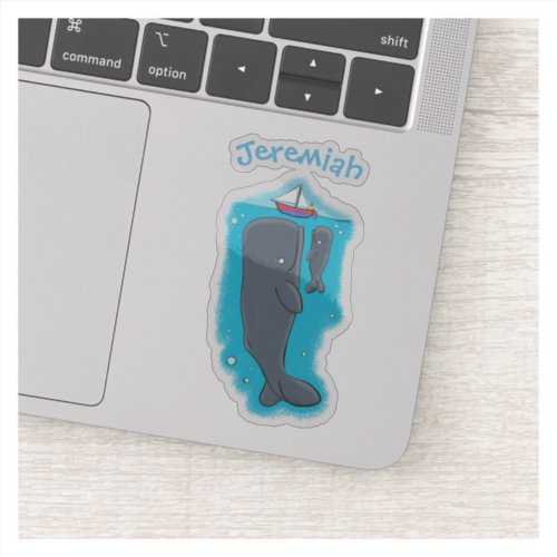 Cute whale watching cartoon blue design sticker