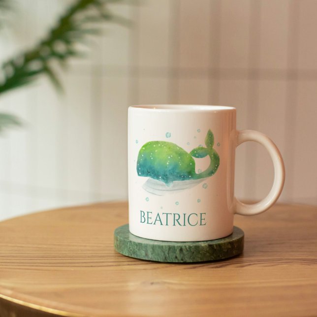 Cute Whale Watercolor Customized Coffee Mug (Watercolor Whale Mug)