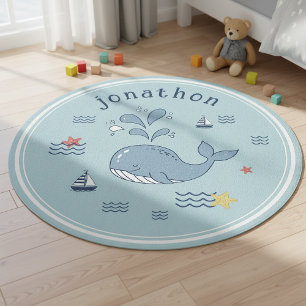 Cute Whale & Waves Motif ID1251 Outdoor Rug