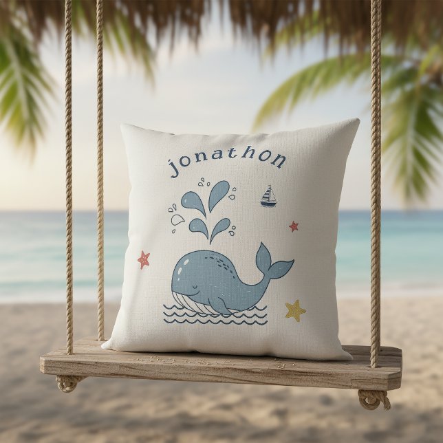 Cute Whale & Waves Motif ID1251 Throw Pillow (Creator Uploaded)