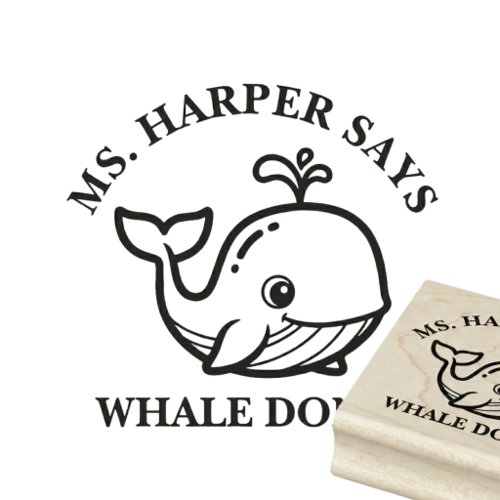 Cute Whale Well Done Teacher Praise Encouragement Rubber Stamp