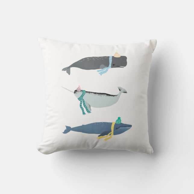 Cute Whale Winter Holiday Christmas Illustration Throw Pillow (Front)