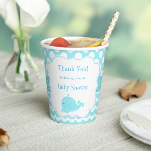 Cute Whale with Baby Blue Boy Baby Shower Paper Cups