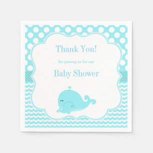 Cute Whale with Baby Blue Boy Baby Shower Paper Napkins