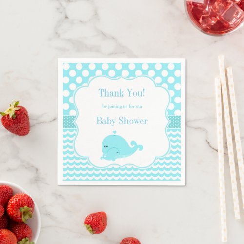 Cute Whale with Baby Blue Boy Baby Shower Paper Napkins