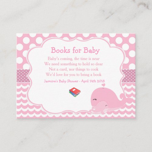Cute Whale with Baby Pink Girl Baby Diaper Raffle Enclosure Card