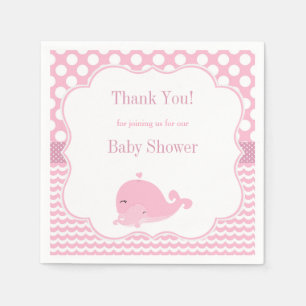 Cute Whale with Baby Pink Girl Baby Shower Paper Napkins