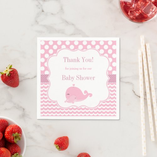 Cute Whale with Baby Pink Girl Baby Shower Paper Napkins