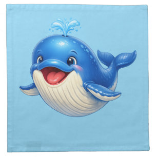 Cute Whale with Big Eyes Happy Ocean Animal Illust Cloth Napkin