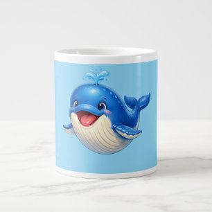 Cute Whale with Big Eyes Happy Ocean Animal Illust Giant Coffee Mug
