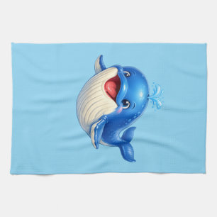 Cute Whale with Big Eyes Happy Ocean Animal Illust Kitchen Towel