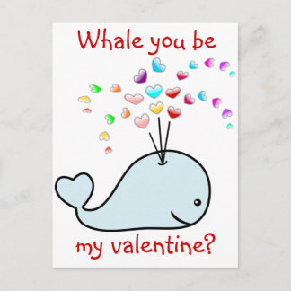 Cute Whale With Hearts Spray Kids Valentine's Card