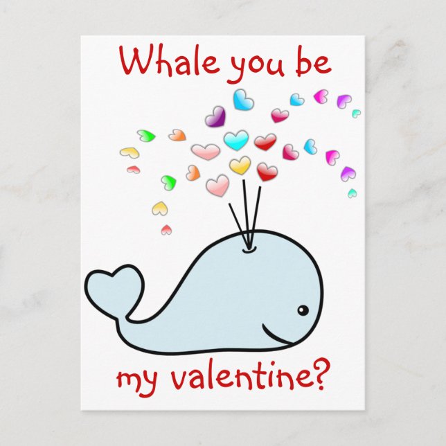 Cute Whale With Hearts Spray Kids Valentine's Card (Front)