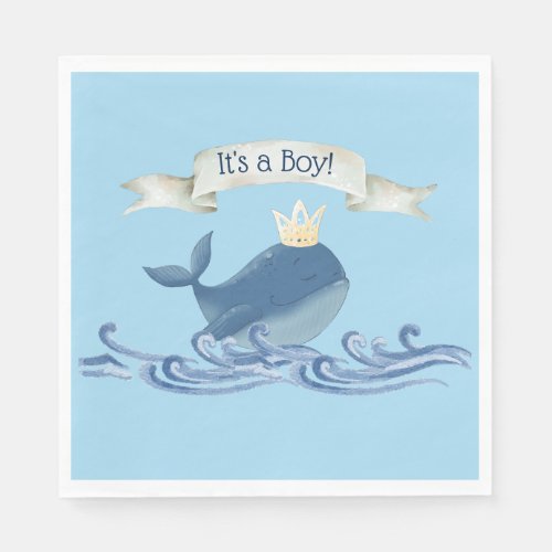 Cute Whale with Prince Crown Nautical Theme Napkins