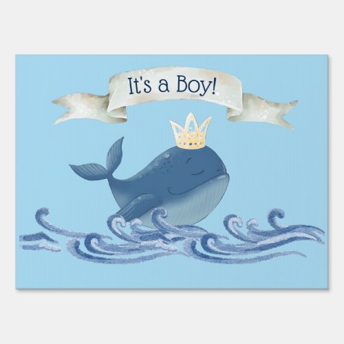 Cute Whale with Prince Crown Nautical Theme Sign