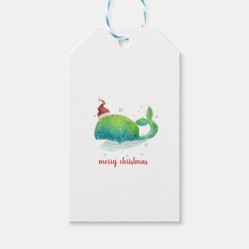 Cute Whale with Santa Hat Gift Tags