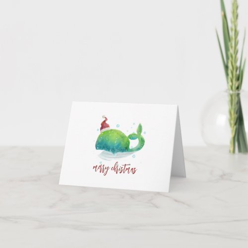 Cute Whale with Santa Hat Holiday Card