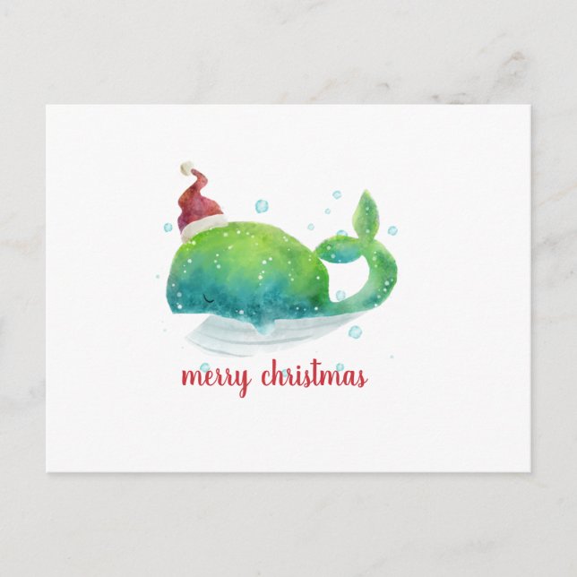 Cute Whale with Santa Hat Holiday Postcard (Front)