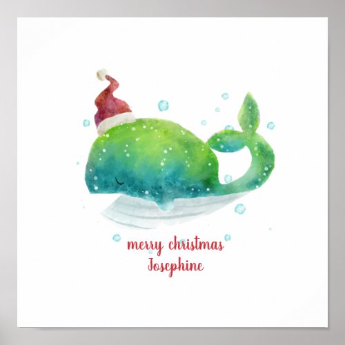 Cute Whale with Santa Hat Poster