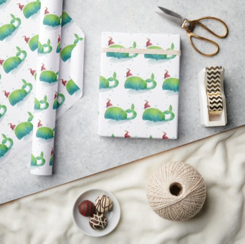 Cute Whale with Santa Hat Wrapping Paper