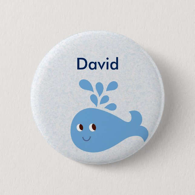 Cute Whale with Spout Customizable Pinback Button (Front)