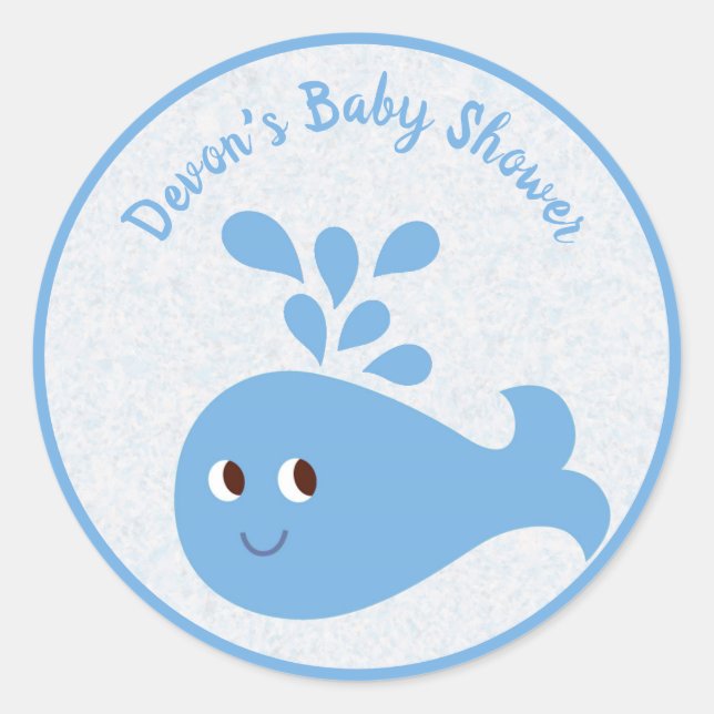 Cute Whale with Spout Personalized Classic Round Sticker (Front)