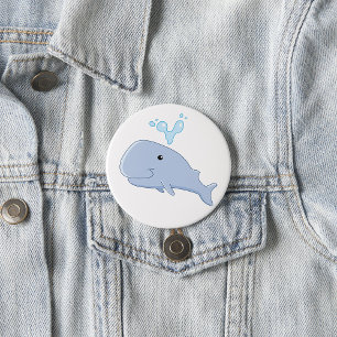 Cute Whale with Water Splash Adorable Animal Button