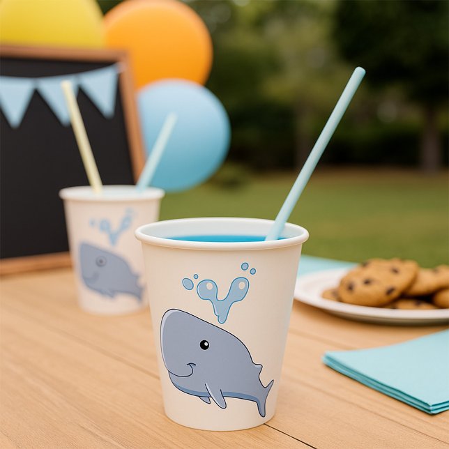 Cute Whale with Water Splash Adorable Animal  Paper Cups (Creator Uploaded)