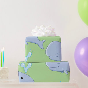Cute Whale with Water Splash Adorable Animal Wrapping Paper