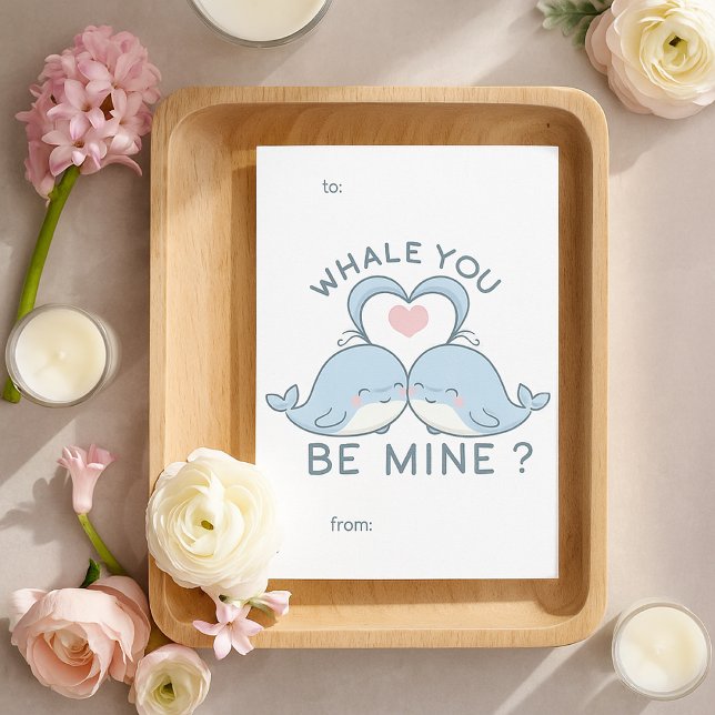 Cute Whale You Be Mine Pun Valentine’s Day Card (Creator Uploaded)