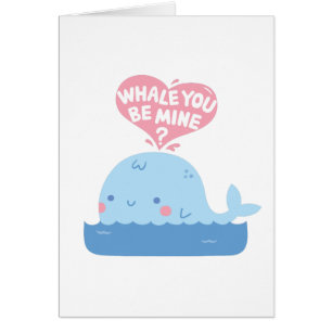 Cute Whale You Be Mine Valentines Day Greeting Cards