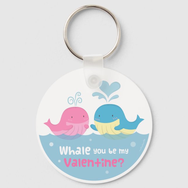Cute Whale You Be Mine Valentines Pun Keychain (Front)