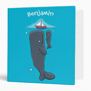 Cute whales and sailing boat cartoon illustration 3 ring binder