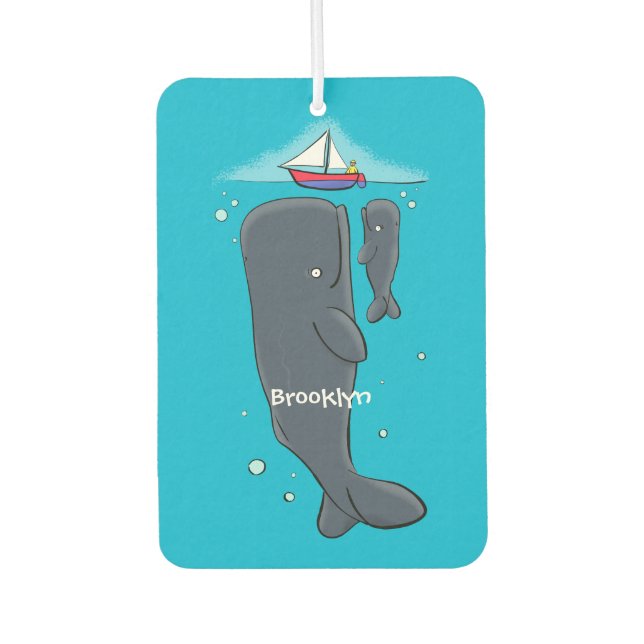 Cute whales and sailing boat cartoon illustration  air freshener (Front)